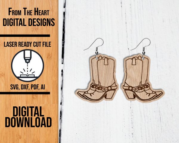 cowboy boots earring laser cut file