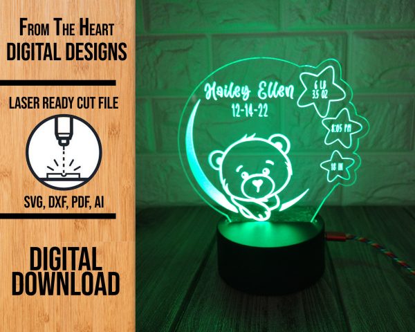 Personalized Baby Announcement acrylic light laser cut svg file