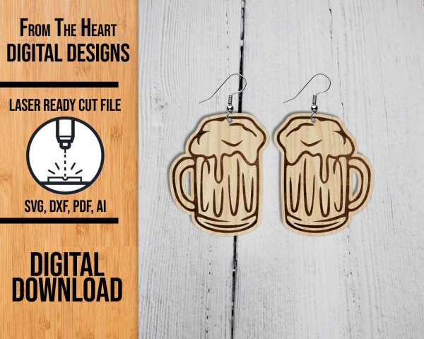 Beer Mug Laser Cut Earring SVG File