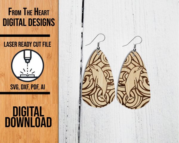 Dolphin Wave laser cut earring file