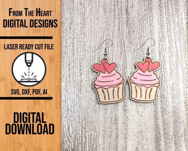 Heart Cupcake laser cut earring file