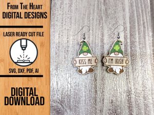 Kiss Me Irish Gnome Laser Cut Earring File