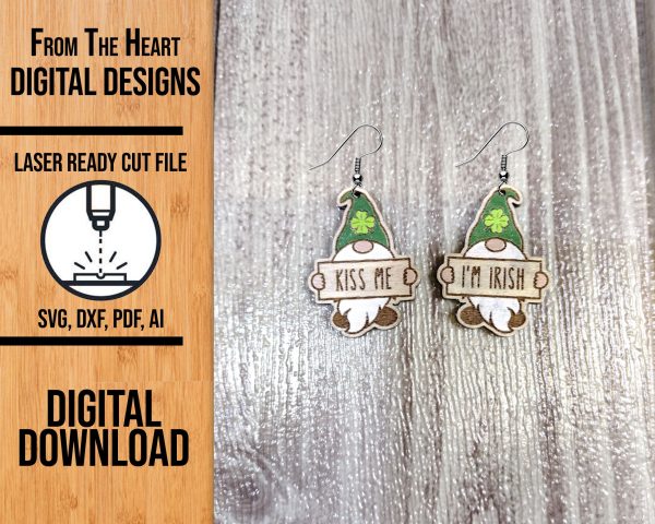 Kiss Me Irish Gnome Laser Cut Earring File