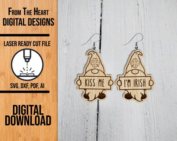 Kiss Me Irish Gnome Laser Cut Earring File