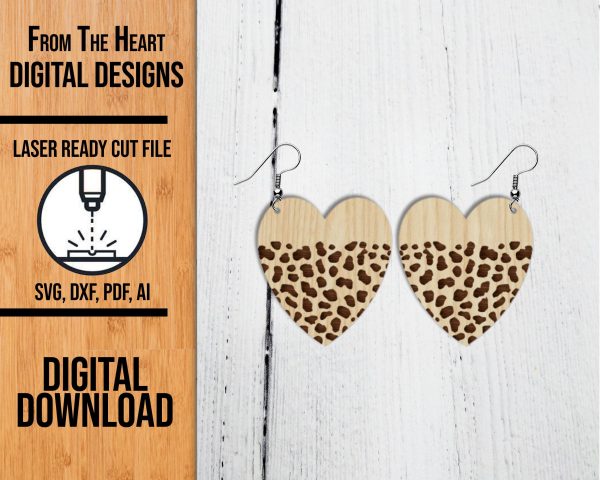 Leopard Heart Earring Laser Cut SVG File