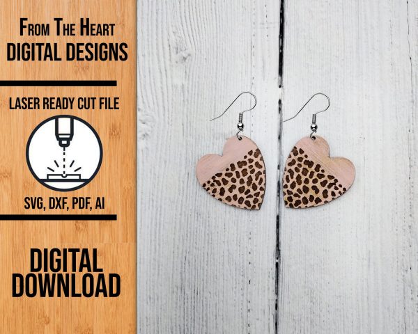 Leopard Heart Earring Laser Cut SVG File