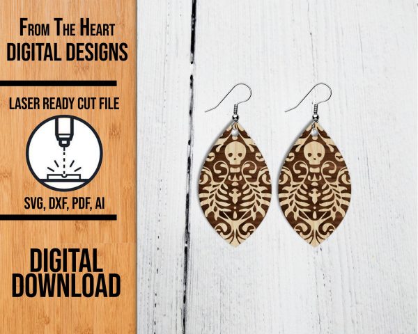 Reverse Engrave Skeleton Earring Laser Cut File