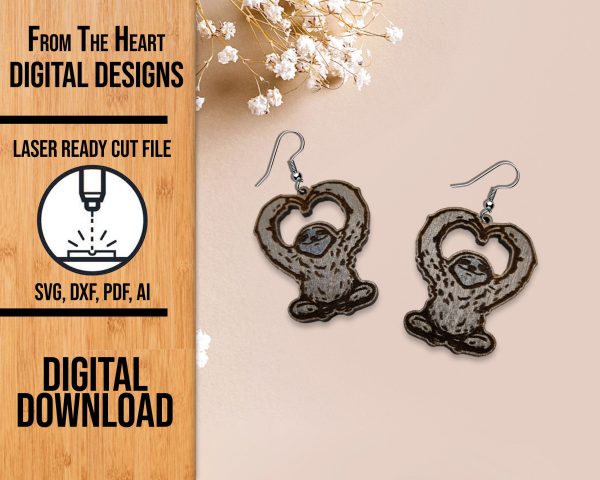 Sloth Heart Earring Laser Cut File