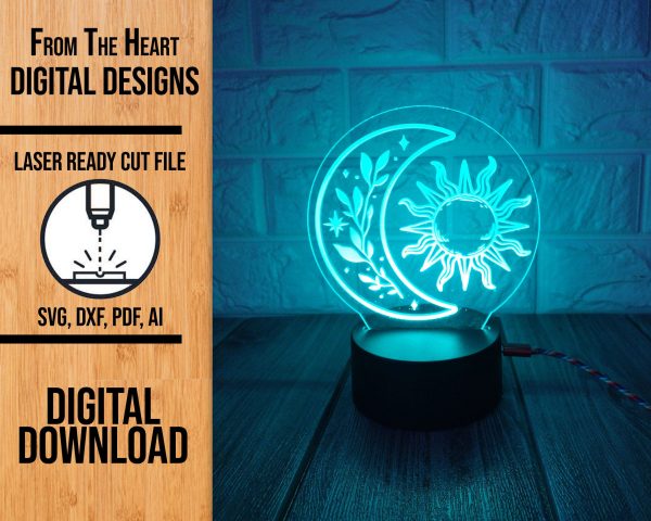 sun and moon acrylic light laser cut svg file