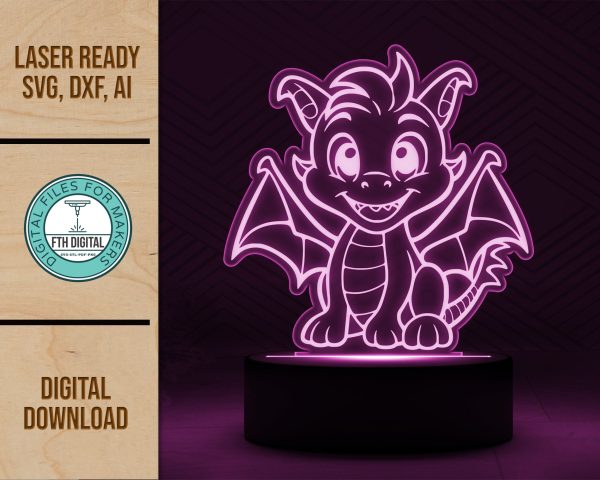 Baby Dragon LED Acrylic Light SVG Cut File