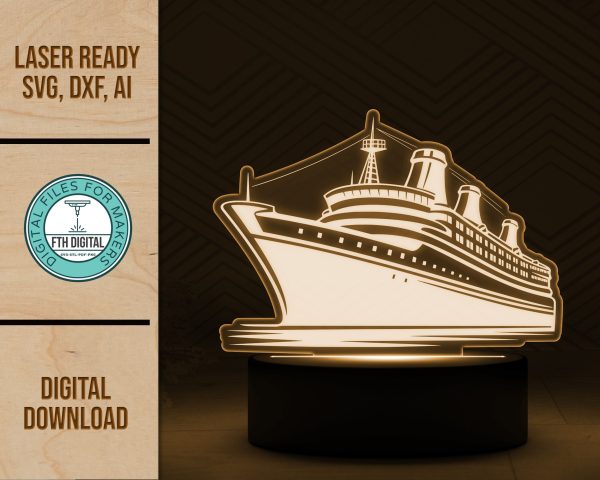 Cruise Ship LED Acrylic Light SVG Cut File