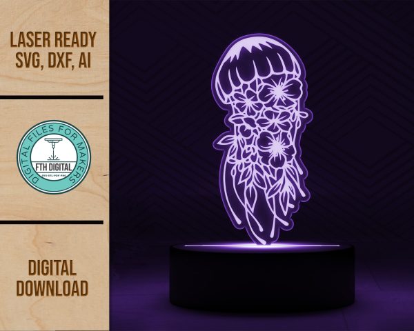 jellyfish led acrylic lamp svg cut file