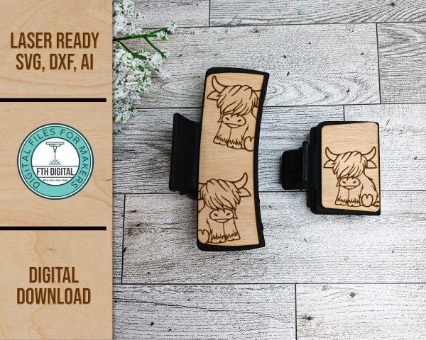 highland cow laser cut svg file for claw hair clip