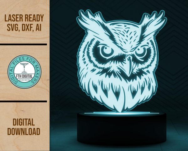 Owl Head led acrylic light svg cut file