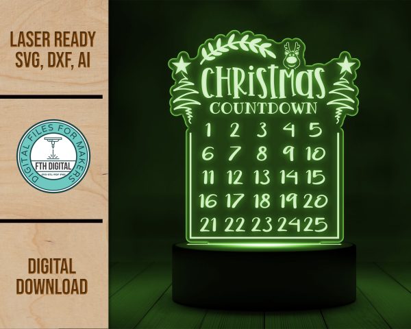 christmas countdown acrylic light svg cut file