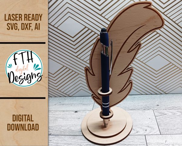 feather pen stand svg cut file for lasers