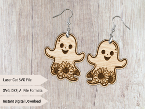 floral ghost earrings svg laser cut file