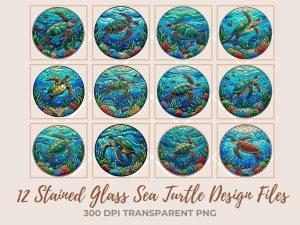 Sea turtle stained glass clipart