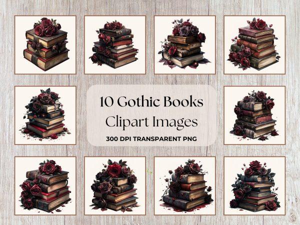 Gothic Books and Roses clipart bundle