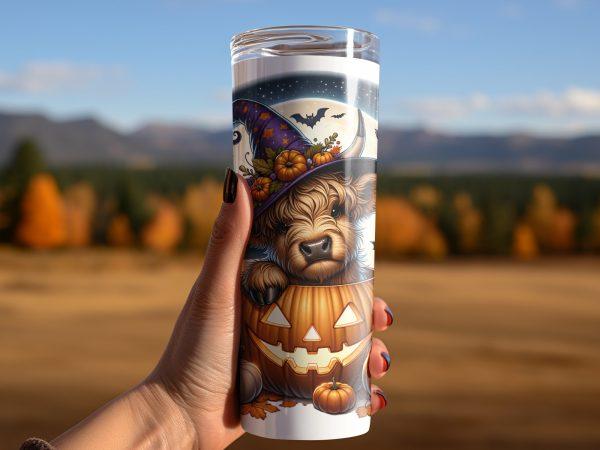 Halloween Highland Cow tumbler wrap png