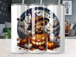 Halloween Highland Cow tumbler wrap png