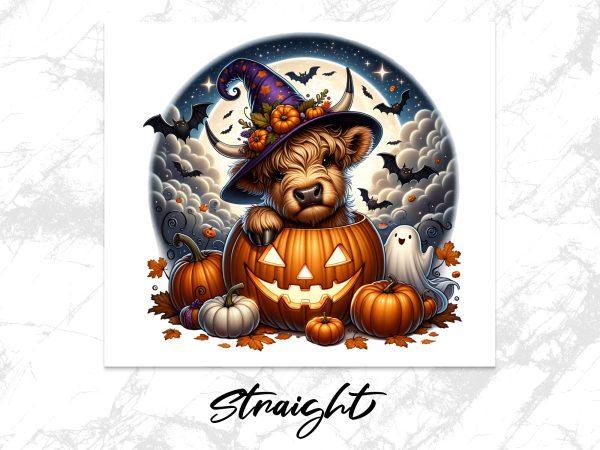 Halloween Highland Cow tumbler wrap png