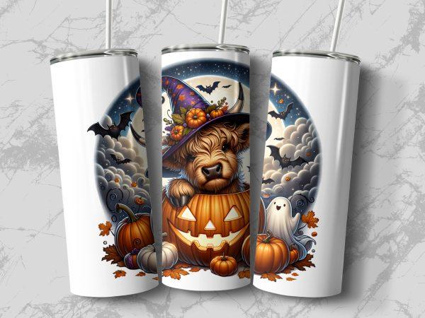 Halloween Highland Cow tumbler wrap png