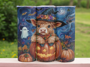 Halloween Highland Cow sublimation tumbler wrap