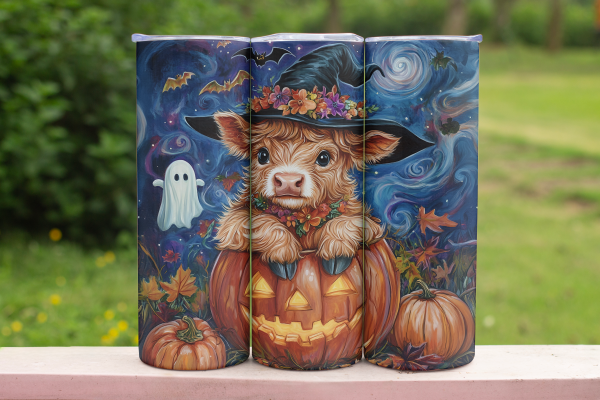 Halloween Highland Cow sublimation tumbler wrap