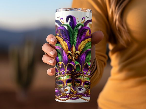 Vibrant Mardi Gras Celebration Art 20oz Skinny Tumbler Sublimation Design - Image 2