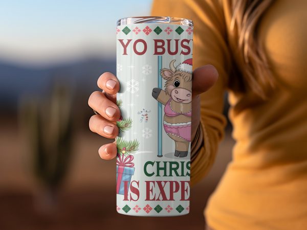 Mind Yo Business Bull Christmas is Expensive 20oz Skinny Tumbler Sublimation Design - Image 2