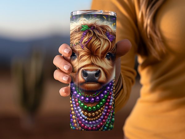 Festive Highland Cow in Beads 20oz Skinny Tumbler Sublimation Design - Image 2