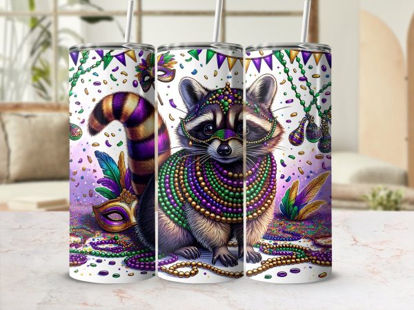 Festive Raccoon in Mardi Gras Costume 20oz Skinny Tumbler Sublimation Design