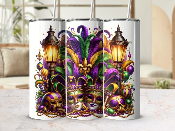 Vibrant Mardi Gras Celebration Art 20oz Skinny Tumbler Sublimation Design