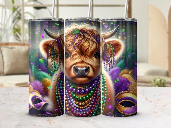 Festive Highland Cow in Beads 20oz Skinny Tumbler Sublimation Design