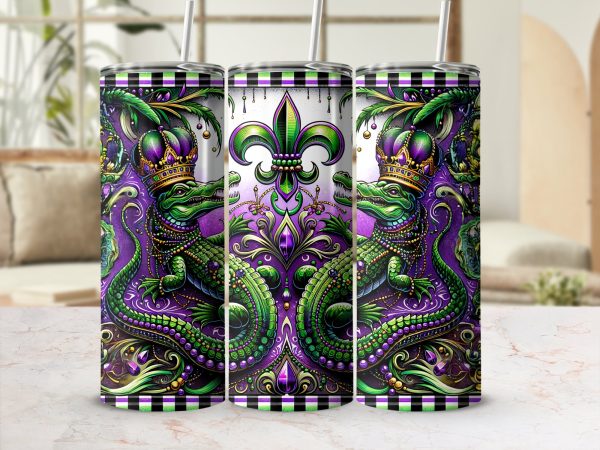 Mardi Gras Alligators Fleur de Lis 20oz Skinny Tumbler Sublimation Design