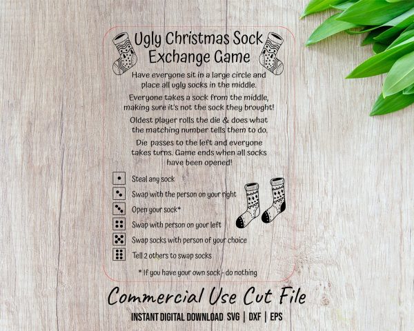 Ugly Christmas Sock Exchange Game Laser Cut SVG File - Image 2