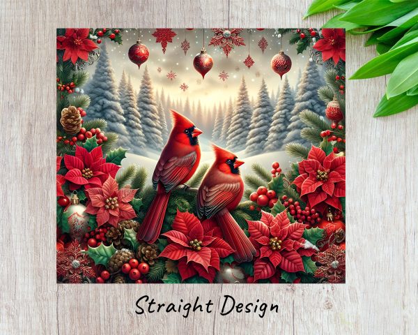 Festive Cardinals and Poinsettias Christmas 20oz Skinny Tumbler Sublimation Design PNG - Image 3