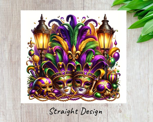 Vibrant Mardi Gras Celebration Art 20oz Skinny Tumbler Sublimation Design - Image 3