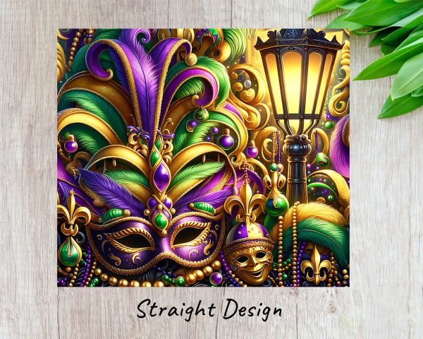 Mardi Gras Mask and Beads 20oz Skinny Tumbler Sublimation Design - Image 3