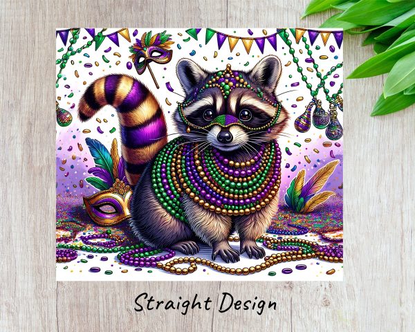 Festive Raccoon in Mardi Gras Costume 20oz Skinny Tumbler Sublimation Design - Image 3