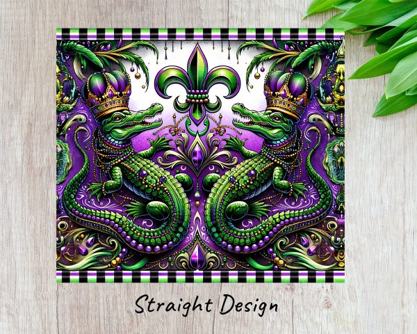 Mardi Gras Alligators Fleur de Lis 20oz Skinny Tumbler Sublimation Design - Image 3