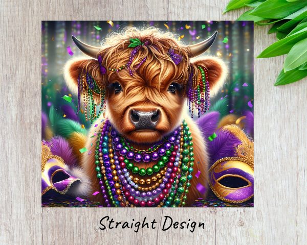 Festive Highland Cow in Beads 20oz Skinny Tumbler Sublimation Design - Image 3