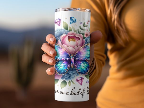 Beautiful Butterflies Floral Design 20oz Skinny Sublimation Tumbler Wrap - Image 2