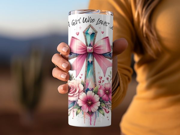 Just A Girl Who Loves Jesus 20oz Skinny Sublimation Tumbler Wrap - Image 2