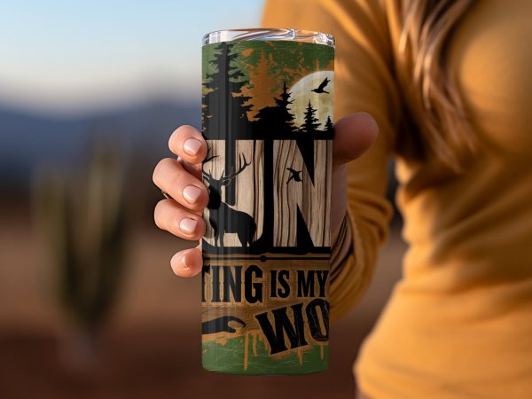 Hunting Is My World 20oz Skinny Sublimation Tumbler Wrap - Image 2