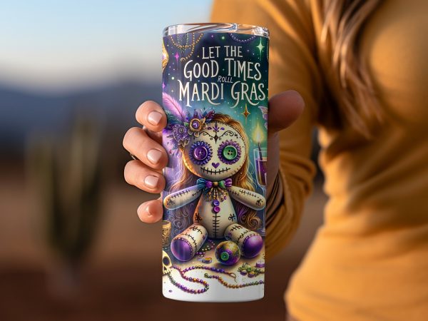 Let The Good Times Roll Mardi Gras 20oz Skinny Sublimation Tumbler Wrap - Image 2