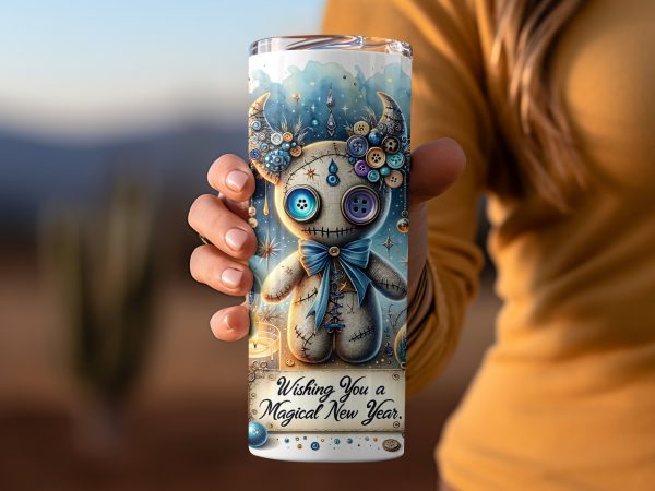 Magical New Year Voodoo Doll 20oz Skinny Sublimation Tumbler Wrap - Image 2