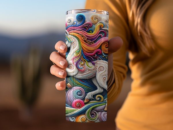 Colorful Intricate Unicorn Art Design 20oz Skinny Tumbler Sublimation Wrap - Image 2