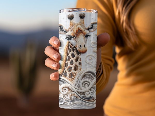 Whimsical Giraffe Floral Gentle Waves 20oz Skinny Tumbler Sublimation Wrap - Image 2